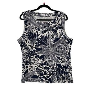 Hobbs London Womens Navy White Tropical Vacation Resort Sleeveless Blouse Lrg.